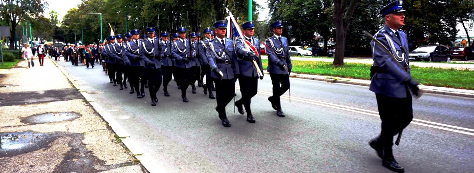 Na zdjęciu widoczna Kompania Honorowa Komendy Wojewódzkiej Policji w Katowicach.