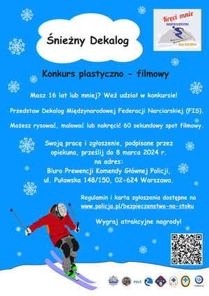 Grafika przedstawiająca plakat dotyczący konkursu plastyczno-filmowego „Śnieżny dekalog”