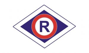 Grafika przedstawiająca logo ruchu drogowego - litera R w rombie.